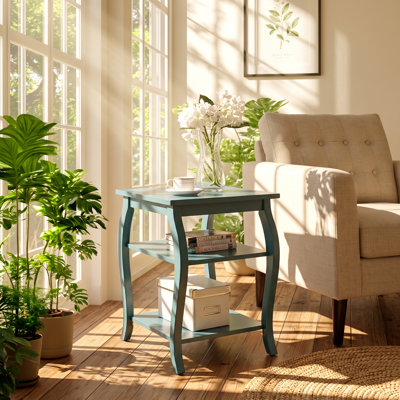 Table d'appoint carrée Becci, pieds en bois massif, 45,7 cm (L) x 45,7 cm (P) x 58,4 cm (H), 2 tablettes