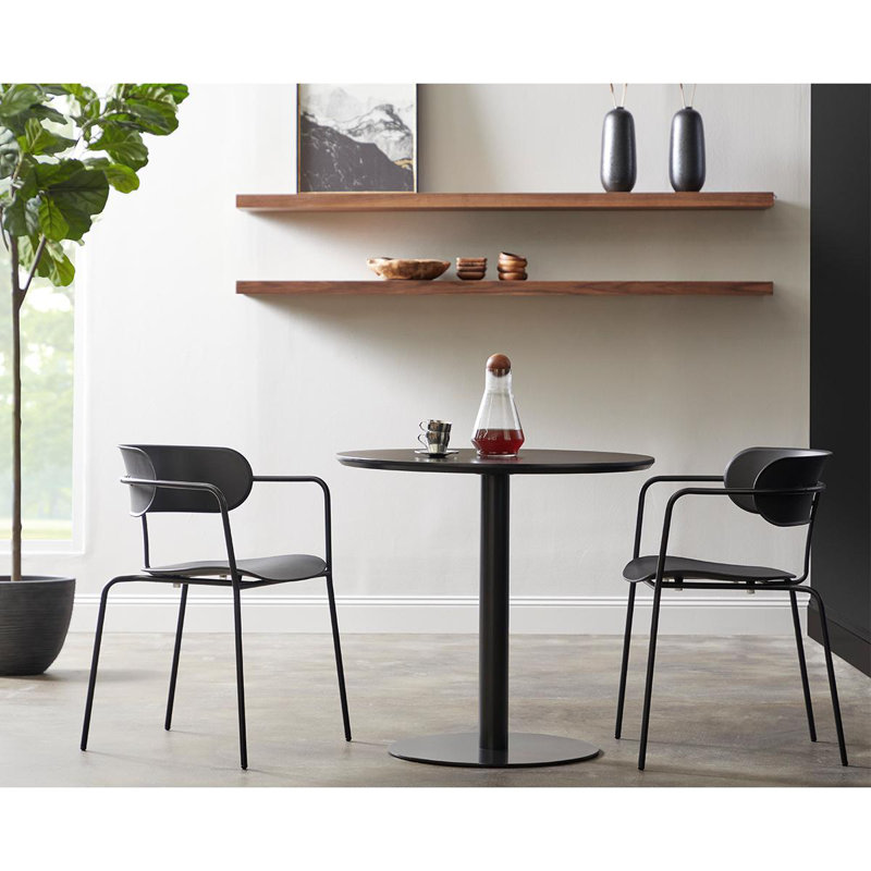 Abode Round with Steel Base Dining Table, Black, Black
