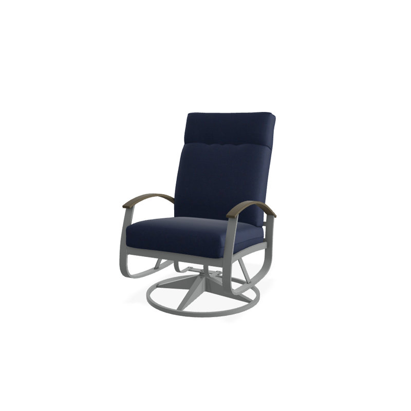 Chaise berçante pivotante réglable avec coussins Askar, Mélange indigo, Bois de plage P40, Graphite texturé
