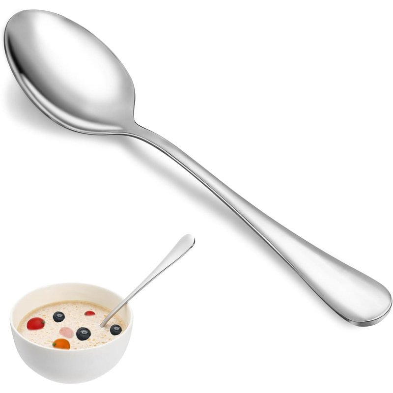Ensemble de cuillères à dîner, 16 cuillères à soupe de cuillères, cuillères en acier inoxydable de qualité alimentaire 18/10, cuillères en métal durables, cuillères à table, cuillères à argenterie seulement, finition miroir et va au lave-vai