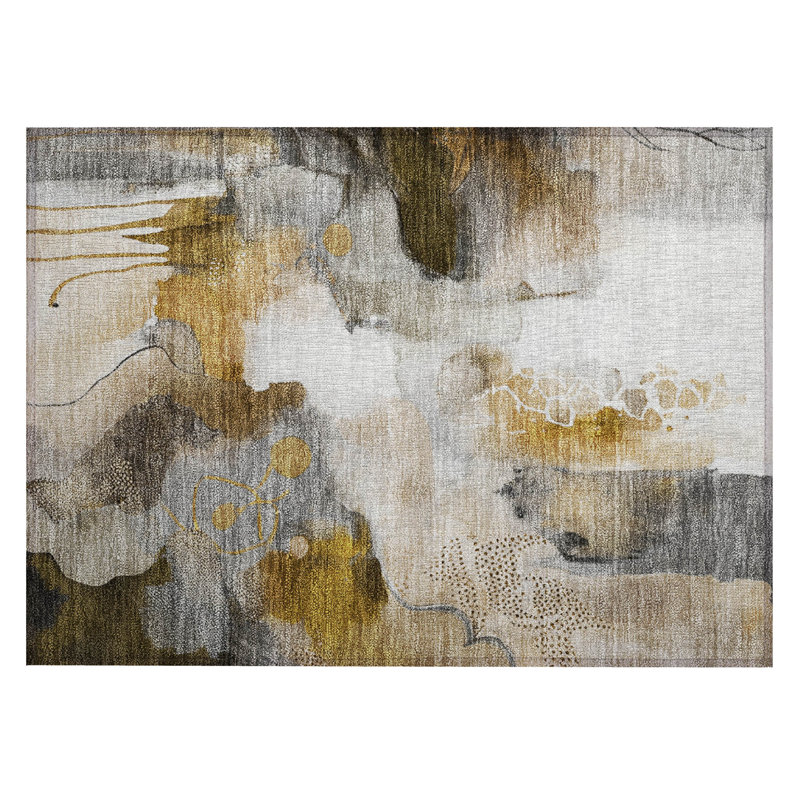 Machine Washable Indoor/Outdoor Xhevrie Mocha Rug, Rectangle 1'8" x 2'6"