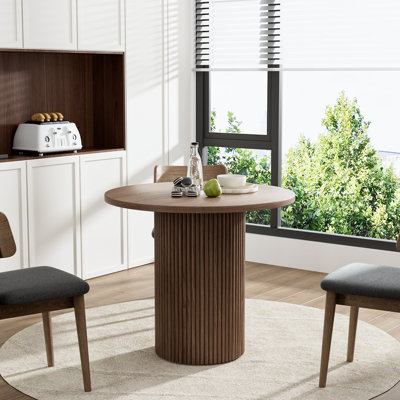 Pedestal Elegant Wood Texture Round Dining Table