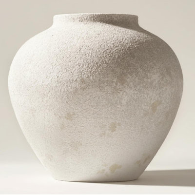 Large Round White Vase For Table Centerpieces, 11 Inch Rustic Textured Vase With Earthy Stoneware Look, Modern Farmhouse Decor For Living Room, Dining Table, Or Entryway