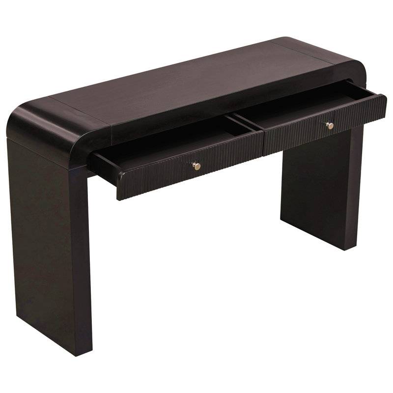 Console Table With Fluted Drawer Front, Entryway Table With Curved Corners & Thick Legs, Sturdy Sofa Table, Black