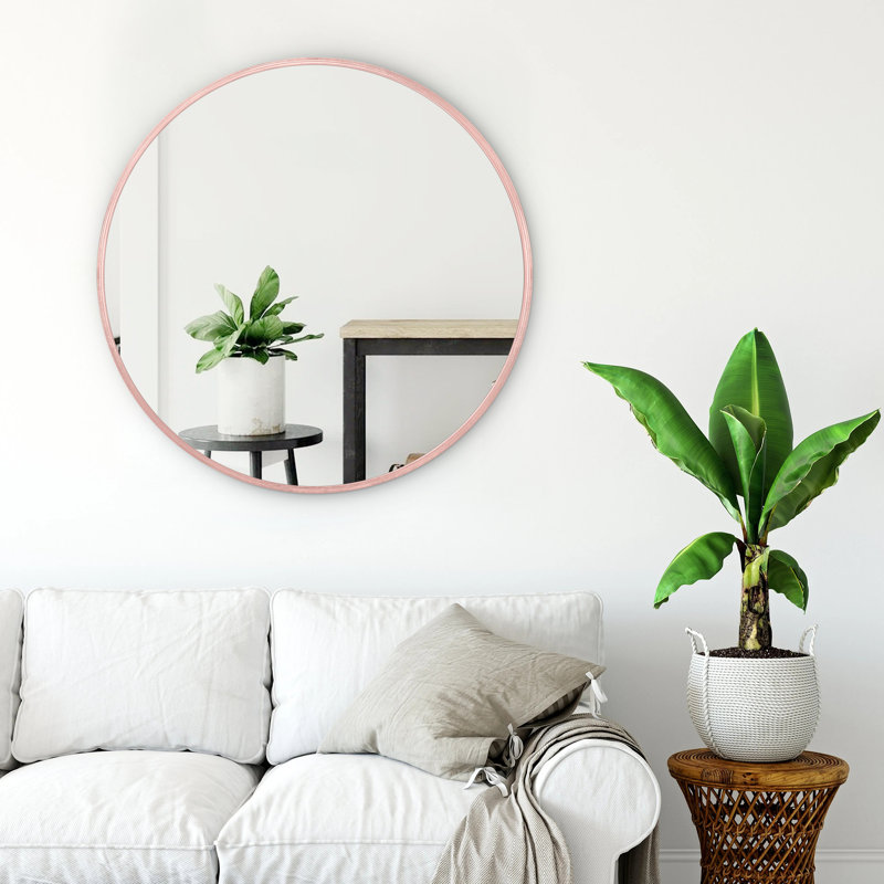 Miroir mural moderne à cadre rond, 36 po x 36 po, Or rose