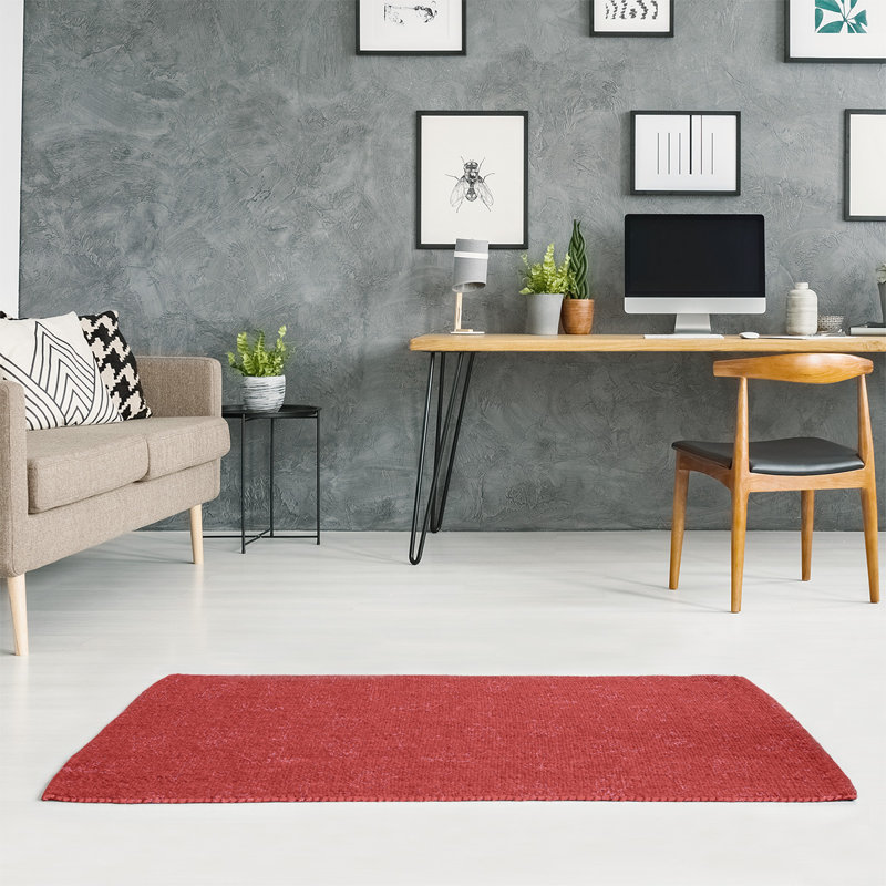 Tapis rouge/zone blanche fait main, Rectangle 5 pi x 7 pi