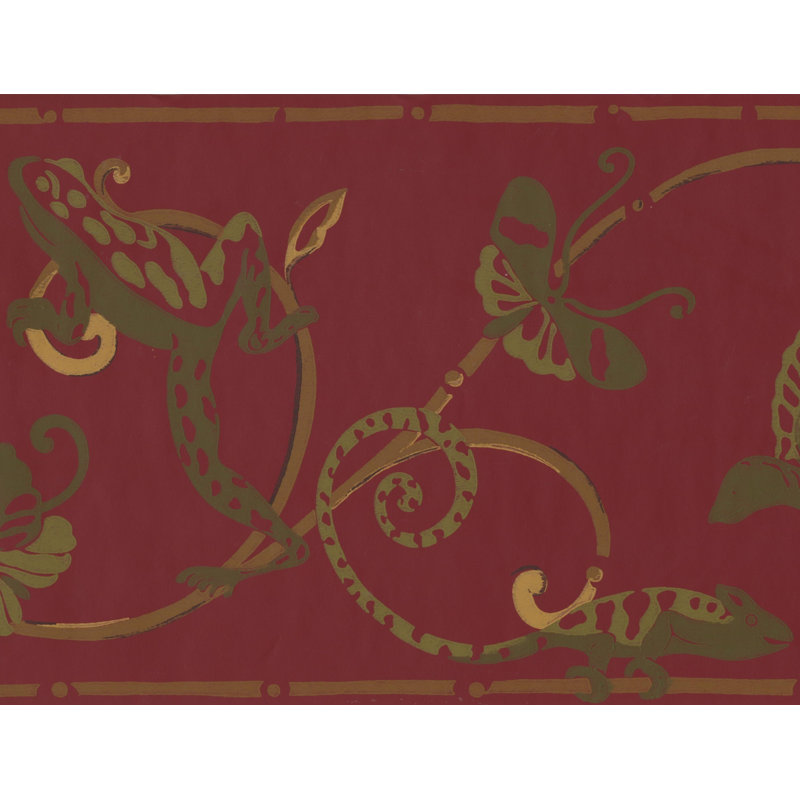 Bordure de papier peint papillon lézard, Rouge