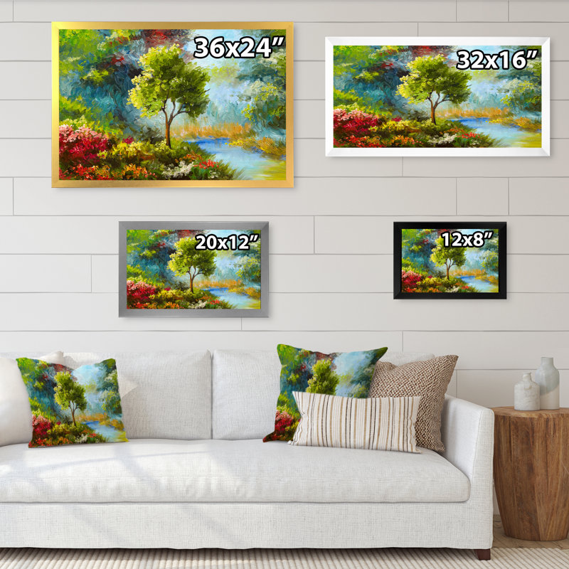 «Summer Path In Forest Landscape», reproduction d'art sur toile, Toile avec cadre noir, H 8 po x l 12 po x P 1 po