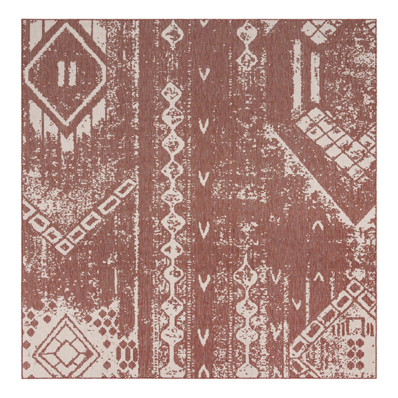 Loreen Geometric Machine Woven Rectangle Polypropylene Indoor / Outdoor Area Rug in Rust Red, Square 10'8"