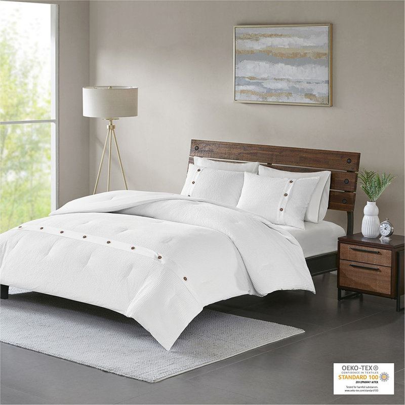 3 Piece Cotton Waffle Weave Comforter Set White