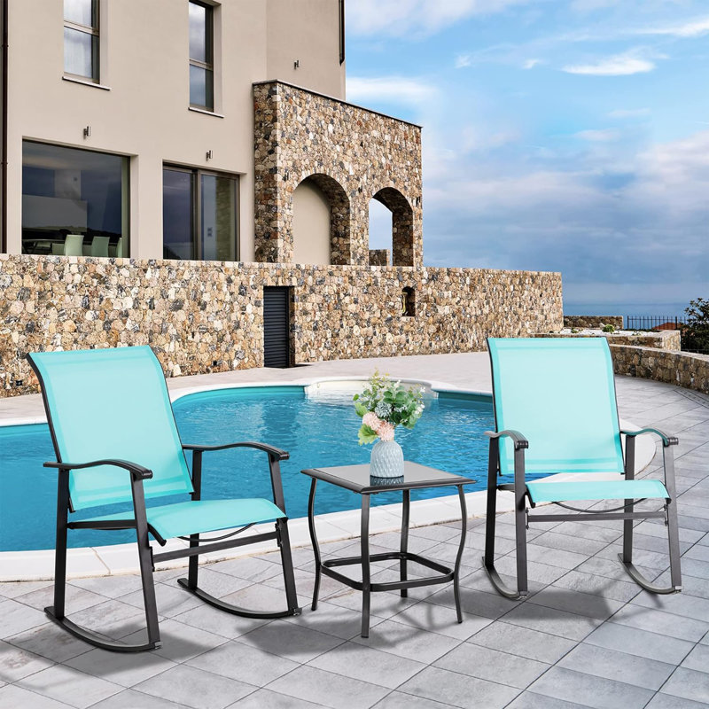 Armyn 2-Person Outdoor Patio Rocking Set, Lake Blue