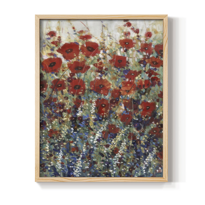 «Garden Poppies I», reproduction encadrée - bois massif, Naturel, H 11 po x l 9 po