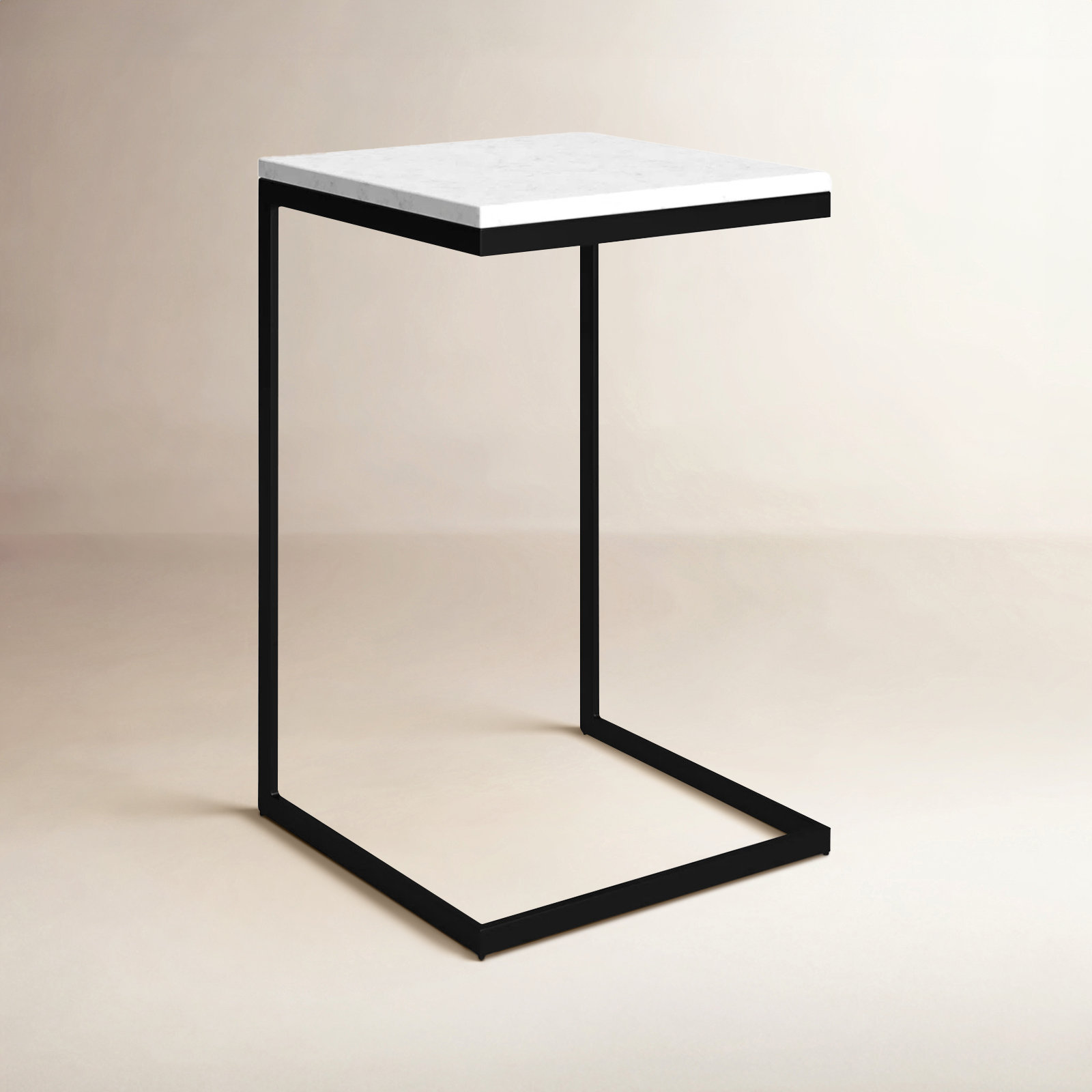 Ollie 16" Genuine Marble End Table, White Top/Black Base