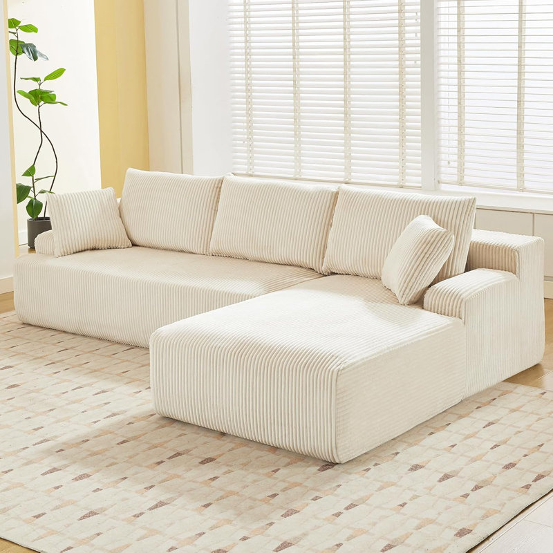 106"W Modern Sectional Sofa, L-Shaped Sofa With Chaise Lounge, Corduroy Fabric, Space-Saving, Convertible Compression Sleeper Sofa