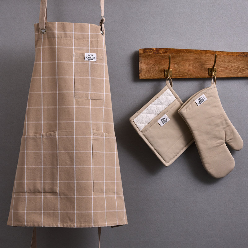 Design Imports Apron, Oven Mitt & Potholder Kitchen Set/3, Beige