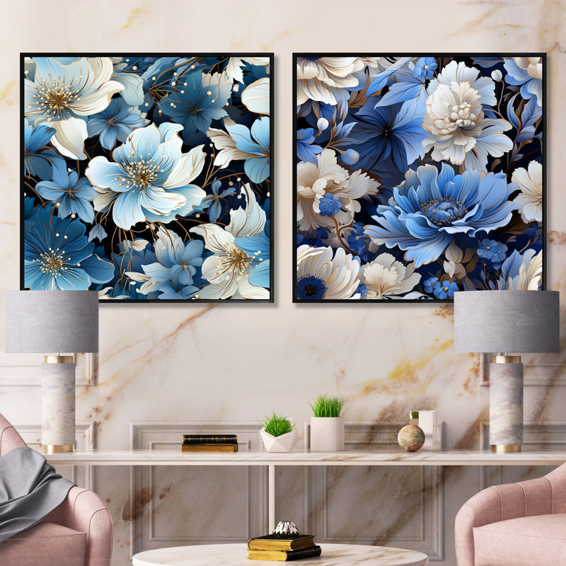 Gallucci - Floral Square Collage Set Of 2, Black Floater Framed, 16" H x 33" W