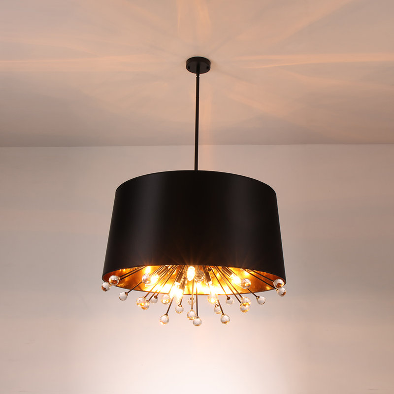 Luminaire suspendu conique 12 lumières à intensité variable avec détails en cristal