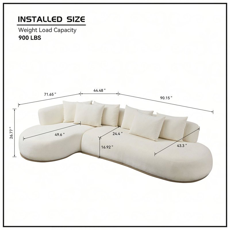 Canapé modulaire moderne en forme de L d'une largeur de 134,63 po avec 6 coussins pour le salon, Beige