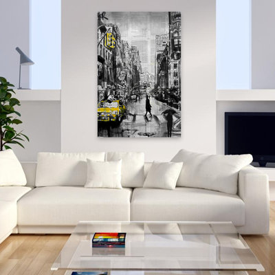 Brooklyn Taxi, paysage urbain contemporain, technique mixte