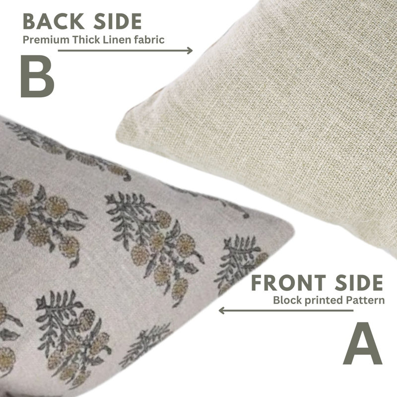 Block Print Throw Pillow Cover, 8 Thick Linen Decorative Cushion Cover, 18" x 18"