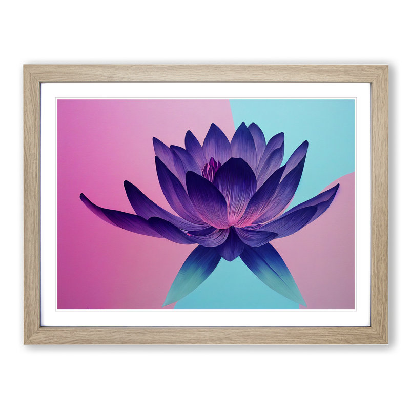 Classic Lotus Flower - Framed Print, 46cm H x 64cm W x 2cm D, Oak