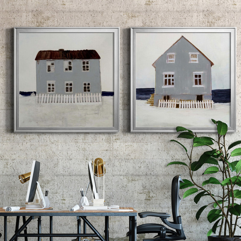 Beach Hut I Beach Hut I - ensemble de 2 cadres photo, H 34,5 po x l 69 po x P 1,5 po, Toile encadrée argentée, Pas de tapis