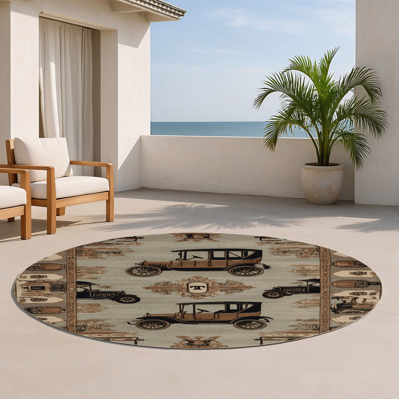 Tapis intérieur et extérieur gris Transport, Rond 5 pi