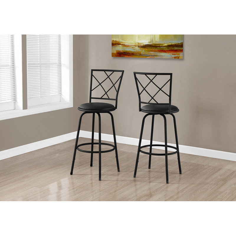 Tabouret de bar, ensemble de 2, pivotant, hauteur de bar, métal noir, aspect cuir, contemporain, moderne
