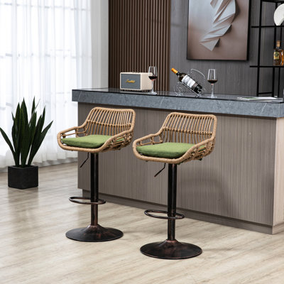 Tabourets de bar pivotants réglables à 2, hauteur de comptoir avec repose-pieds pour la cuisine et la salle à manger, base en métal robuste, tabourets revêtus de lin 2 pièces, repose-pieds, siège, base robuste