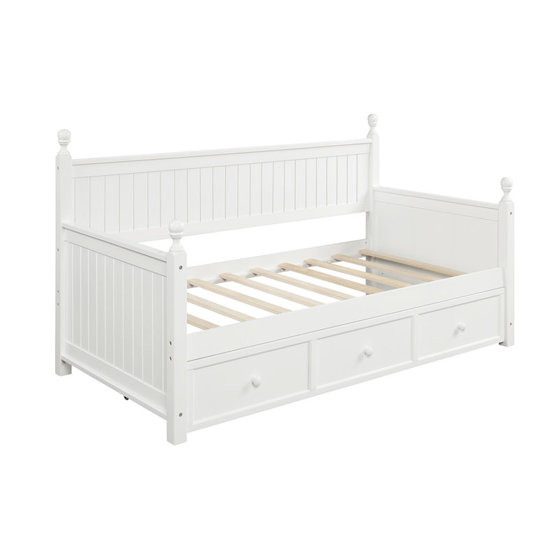 Lit de jour en bois avec trois tiroirs, aucun sommier nécessaire, gris