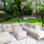 Ensemble de patio extérieur modulaire 4 pièces en mousse, poufs, canapé d'angle extérieur en tissu oléfine résistant à l'eau pour terrasse de jardin