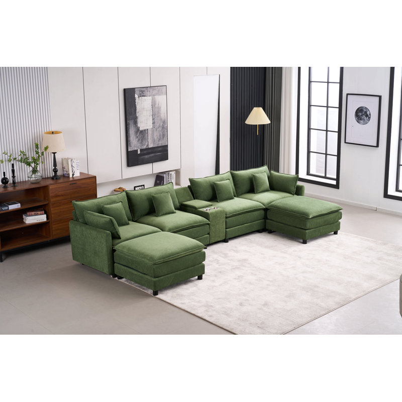 Canapé-lit modulaire rembourré en chenille avec table basse en U et canapé modulaire à 4 places