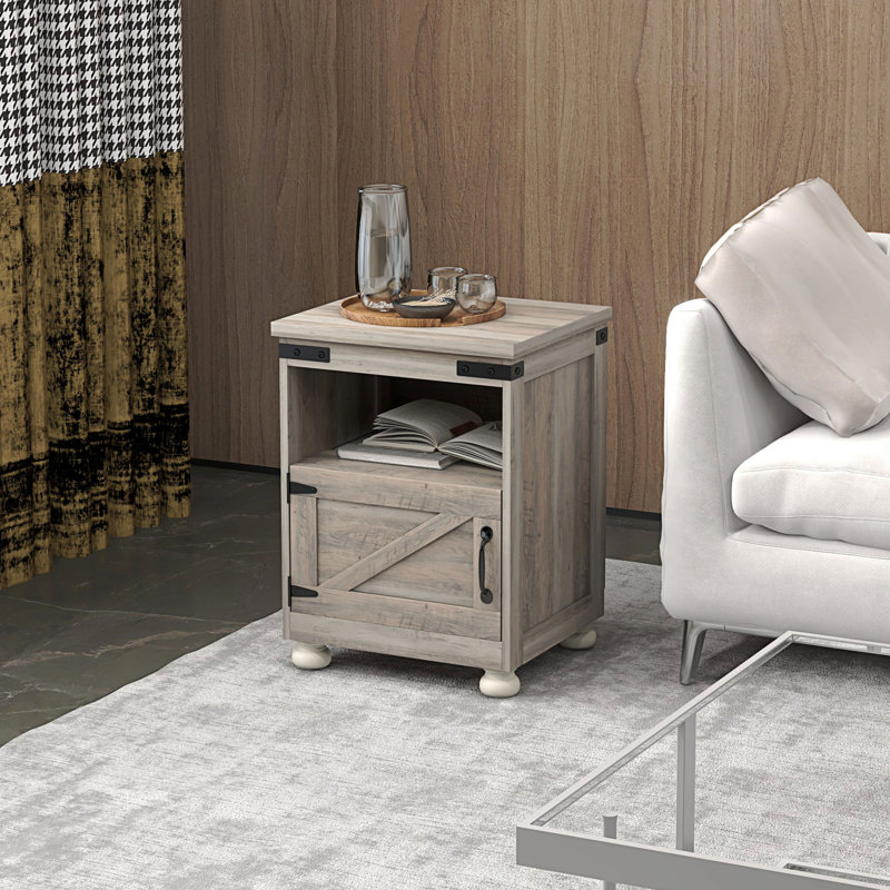 Table d'appoint, table de bout avec tablette ouverte et placard Farmhouse, Gris, Gris