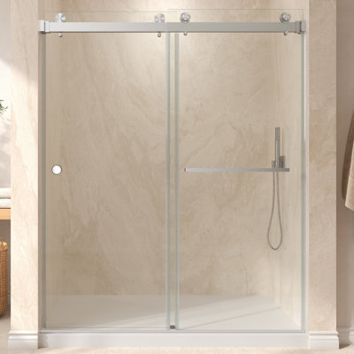 55-59" W x 72" H Frameless Shower Door, Double Sliding Shower Enclosure with 5/16" (8mm) Tempered Glass, Easy-Clean Coating, Brushed Nickel