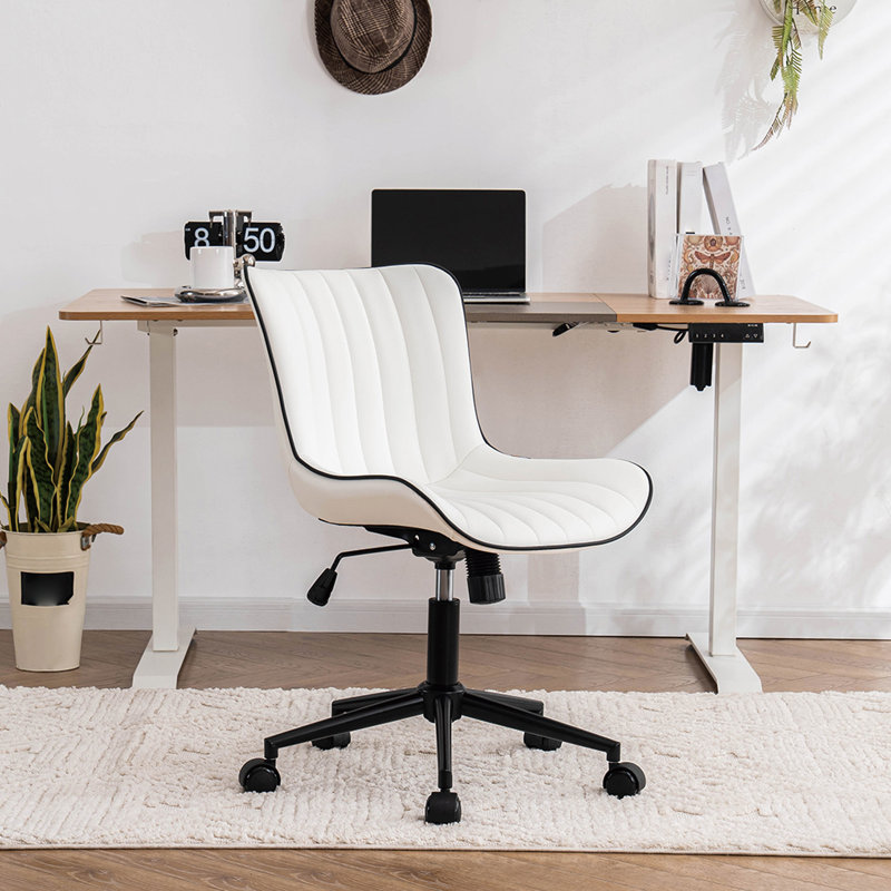 Brionni Leather Swivel Task Chair with Casters, White Seat/ Black Frame