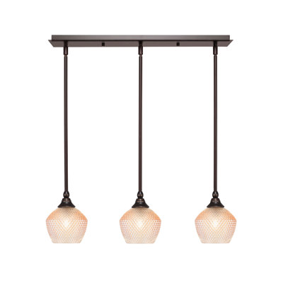 3 Light Sebring Hung Linear Pendalier Shown In Dark Granite Finish With 6" Amber Textured Glass