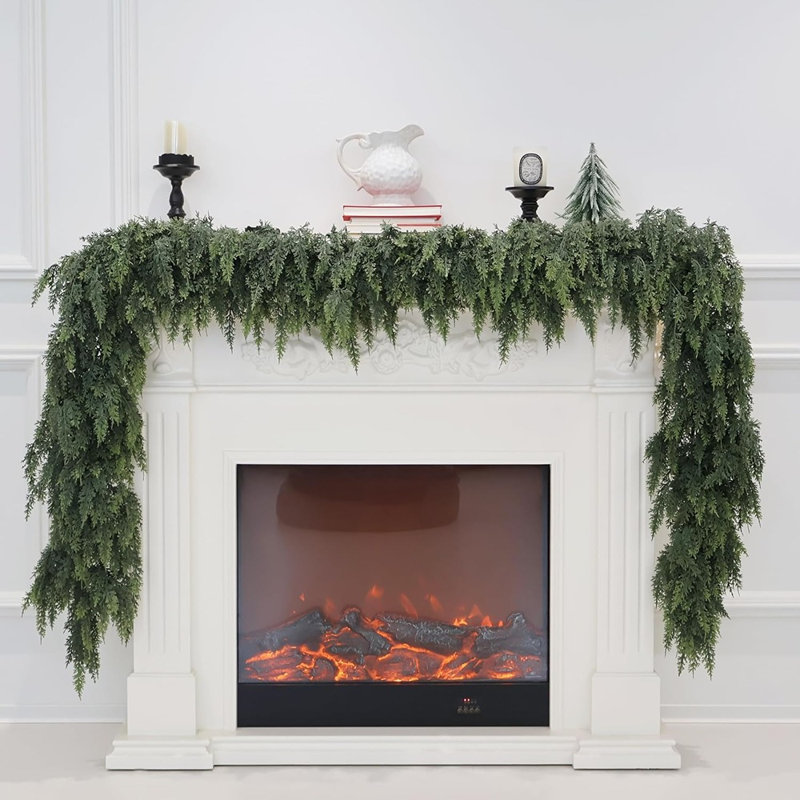 Guirlande en cèdre artificiel artificiel - Vert - Faux verdure de 9 pi pour le manteau, le foyer, la décoration intérieure et extérieure