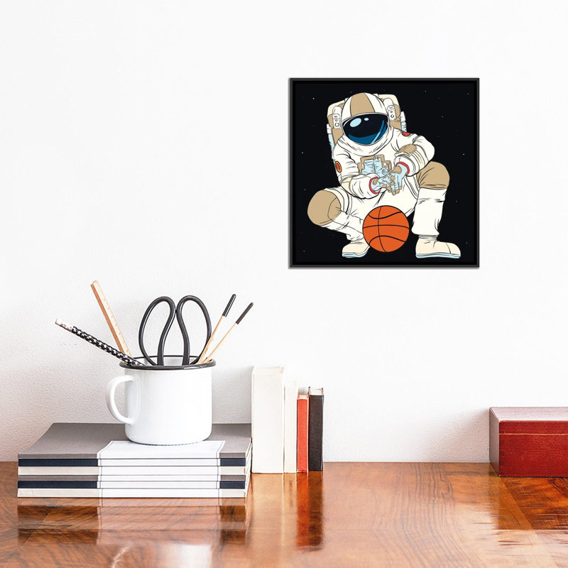 «Play Basketball Astronaut» par - Toile tendue, H 12 po x l 12 po x P 1,5 po, Toile avec cadre noir