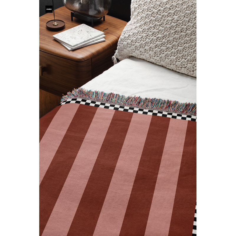 Checkered Border 100% Cotton Woven Blanket, 80" L x 60" W, Pink/Red