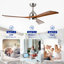 Ventilateur de plafond de 52 pouces avec lumière DEL, commande à distance, 3 pales en bois massif, moteur à courant continu à densité humide, nickel