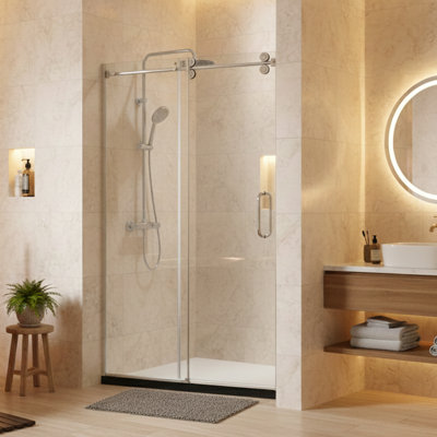 Porte de douche coulissante simple moderne sans cadre l 60 po x H 76 po avec verre trempé 3/8 po (10 mm) et certifié Sgcc