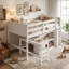 Lit mezzanine pour enfants 44,4 po H blanc avec bureau coulissant