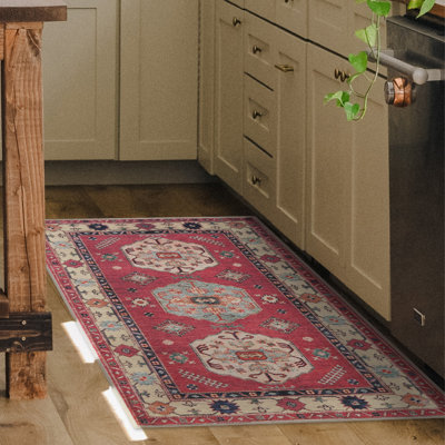 Shary Coral Performance Flatweave Washable Oriental Indoor Rug