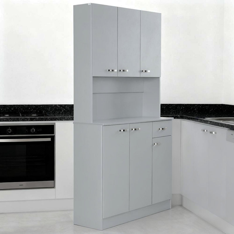 Gray  Kitchen Pantry Tall Storage Cabinet With Microwave Stan  Kitchen Pantry Cabinet, Gray