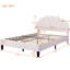 Lit plateforme tapissier beige avec tête de lit à motif floral - aucune fondation requise, surface de repos stable en velours ravissant-119524783-119524782