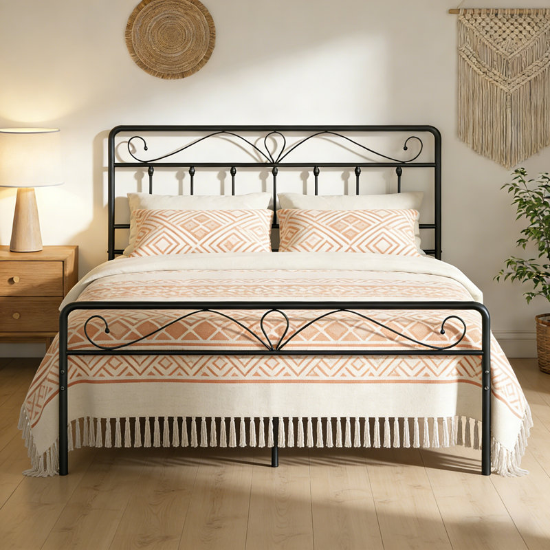 Metal Platform Bed, Queen , Black 