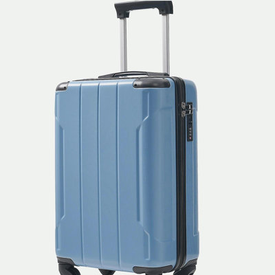 Bagage de cabine rigide de 20 pouces, valise légère en ABS durable avec roulettes pivotantes, verrou TSA intégré, 2 cubes de rangement, bleu-gris