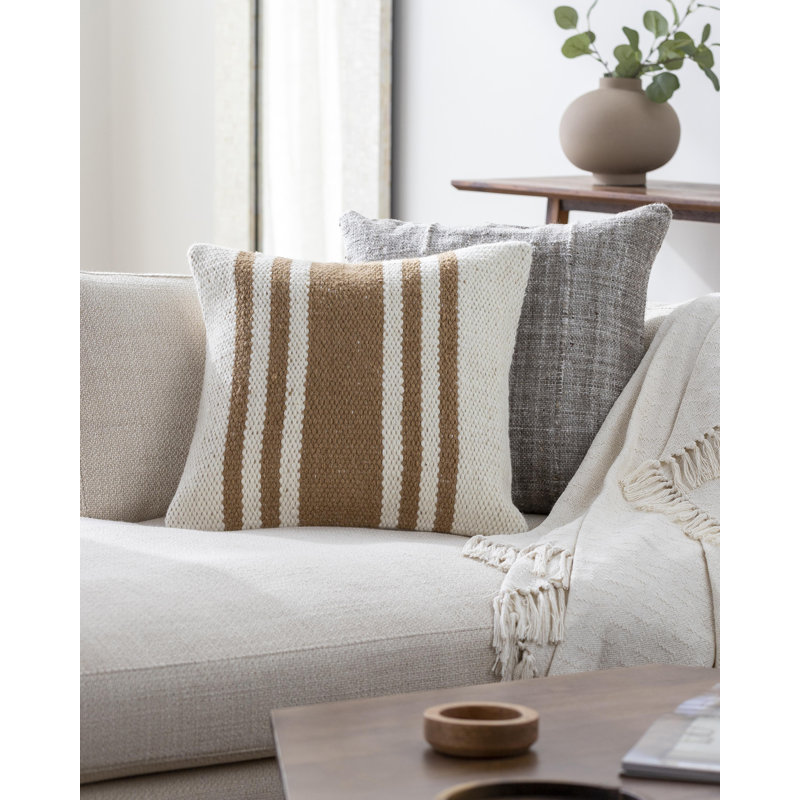 Coussin Becki Owens x Livabliss Brett, Crème/gris, H 22 po x l 22 po, Housse de coussin seulement - sans coussin