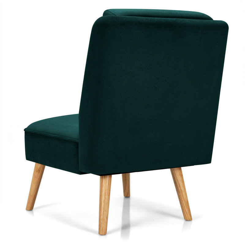Green Velvet Armless Accent Chair with Wood Legs