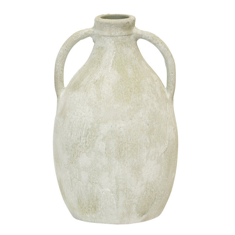 Grand vase avec poignées - peint à la main, H 15,7 po x l 9,8 po x P 9,8 po, Vert peint à la main